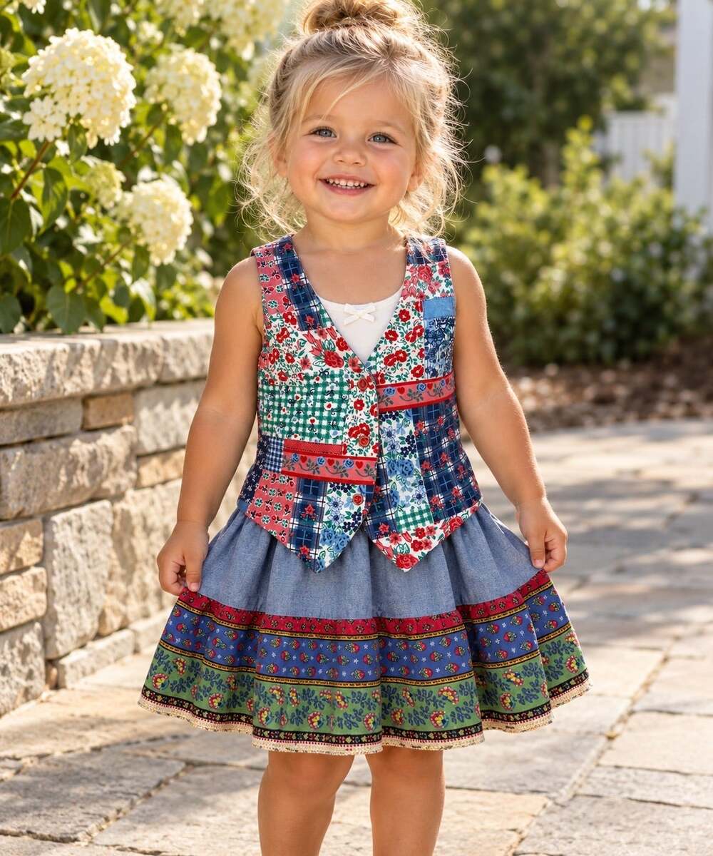 Vintage Eve Too! Byer California patchwork Floral vest / skirt set Girls 6